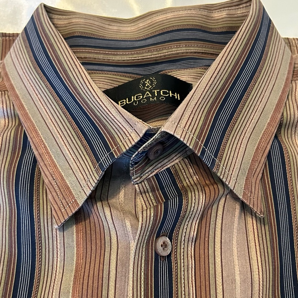 Bugatchi Uomo Men's Long Sleeve Button-Up Shirt,‎ 100% Cotton Brown Size LT